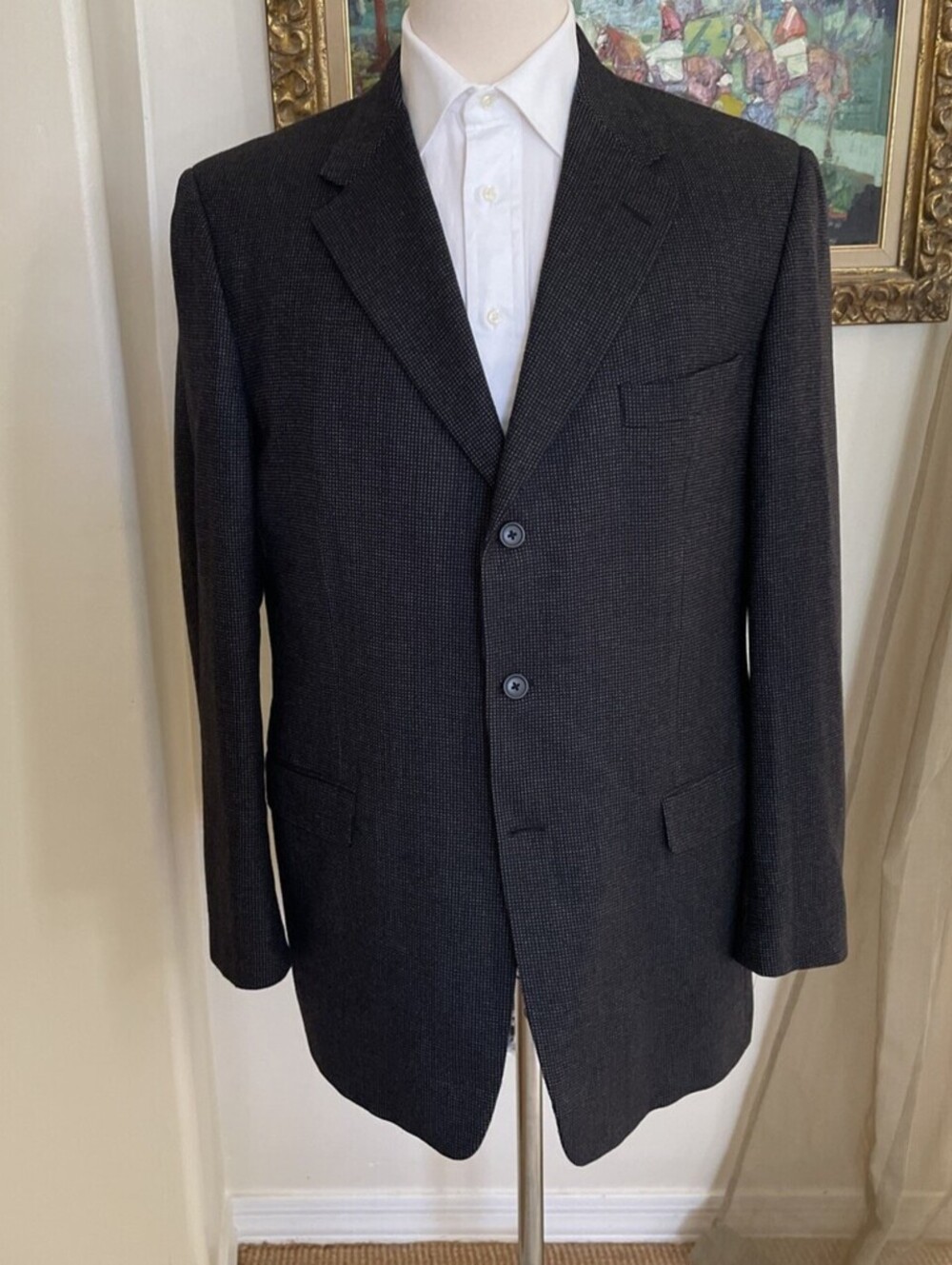 HICKEY FREEMAN Vintage Wool Blazer Black Nailhead 44L